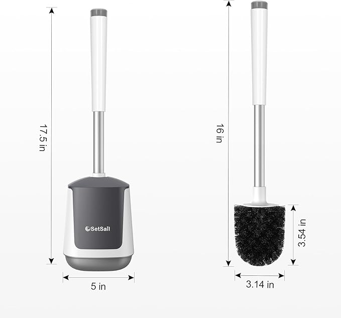 SetSail Toilet Brush 3 Pack Toilet Bowl Brush and Holder Toilet Cleaner Brush with Nylon Bristles Ventilated Toilet Brushes for Bathroom with Holder for Toilet Scrubber Cleaning, White & Grey