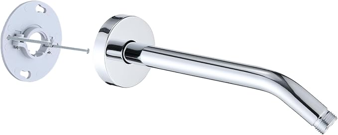 10 Inch Shower Arm with Flange and Stabilizer Bracket, Wall Mounted Shower Pipe Arm 304 Stainless Steel For Fixed Shower Head & Handheld Showerhead, Chrome