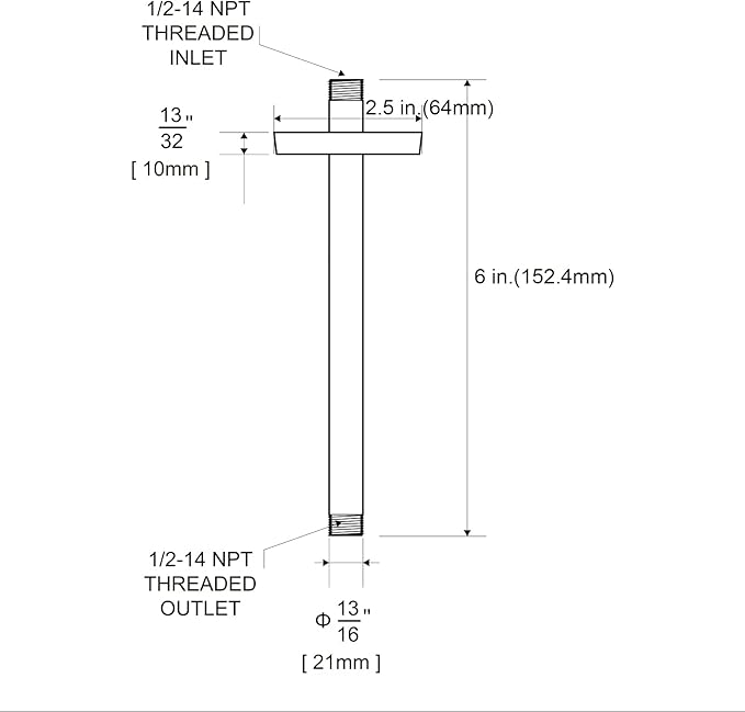 OFFO Shower Arm with Flange, 6 in Ceiling Mount Replacement Rain Shower Head Straight Arm Ceiling-Mounted For Fixed Shower Head & High Pressure Rain, Chrome