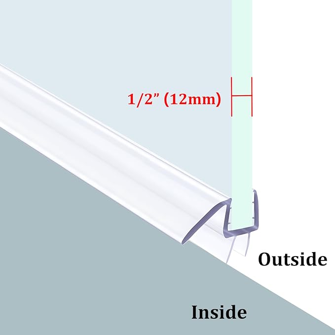 36" Shower Door Bottom Seal Strip for 1/2" (12mm) Glass – Ultra Clear Polycarbonate Shower Door Sweep, Single Pack