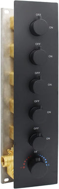 HOMEDEC Matte Black 5-Way Shower Diverter Valve Kit, 5 Port Concealed Brass Thermostatic Mixer Shower Control Valve Kit Replacement