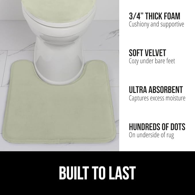 GORILLA GRIP Thick Memory Foam Toilet Rug for Bathroom, U Shaped Washable, Soft Absorbent Velvet Topside Floor Mats, Machine Wash, Cushioned Luxury Mat Rugs for Bath Room, 22.5 x 19.5, Sage