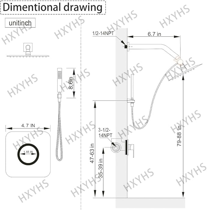 8 Inch Rainfall Shower Head and Handheld Spray Combo with 3-Way Diverter and Touch-Clean Nozzles, Rough-in Valve Body and Trim Included, Matte Black
