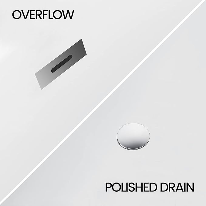 59'' Freestanding Bathtub, Deep Soaking Tub with Non-Slip Base, Acrylic, cUPC Certified Free Standing Tub, Chrome Drain Bath Tub, Modern Tub for Bathrooms, White