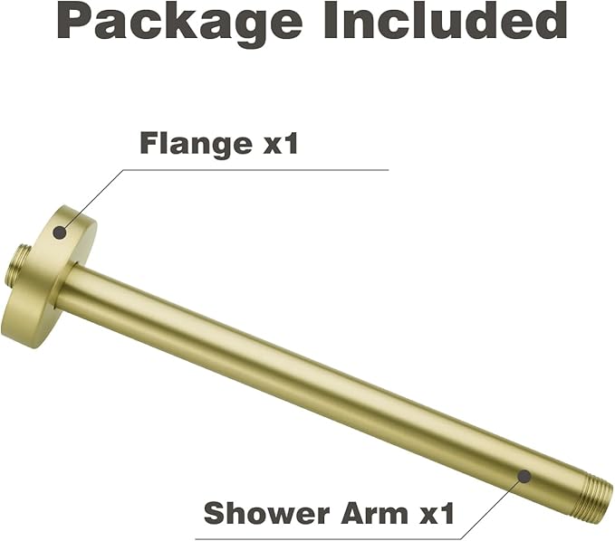 10 Inches Ceiling Mount Shower Arm and Flange, Brushed Gold