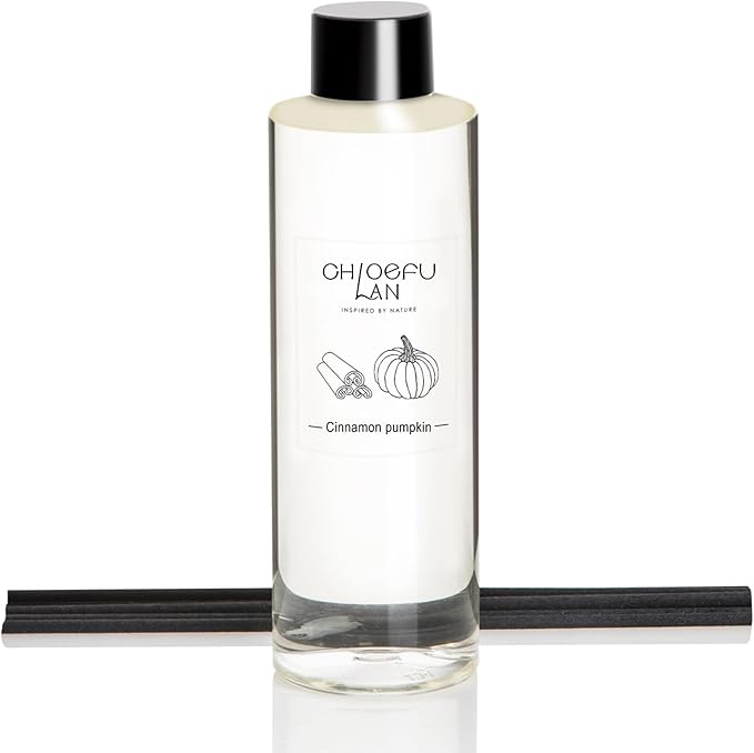 Chloefu LAN Pumpkin Cinnamon Scented Oil Reéd Diffuser Refill 6.76 oz, Home Decoration in Autumn and Winter, Barn Fall Decor Pottery, 0% Alcohol, Aromatherapy, Perfect for Halloween and Christmas