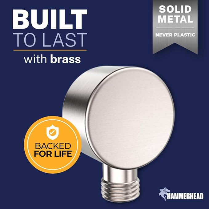 HammerHead Showers Solid Metal Drop Ell Wall Mount Elbow, 1/2" Shower Hose Connector, Round Handheld Shower Head Elbow Adapter, Shower Drop, Brushed Nickel