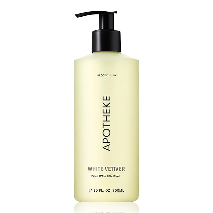 APOTHEKE Liquid Hand Soap, White Vetiver - 10 Fl Oz Hydrating Handsoap with Premium Fragrance Oils Gently Cleanses, Moisturizes & Rejuvenates Skin - Scented Hand Wash for Kitchen & Bathroom