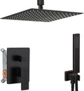 16 Inch Oil Rubbed Bronze Ceiling Mount Shower System Bathroom Luxury Rain Mixer Shower Combo Set Ceiling Rainfall Shower Head System Faucet Contain Rough-in Valve and Trim Included