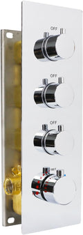 HOMEDEC 3-way Brass Thermostatic Shower Diverter, 4 Handle Flow Control Valve, 3/4 inch Inlet can Run Simultaneously, Chrome
