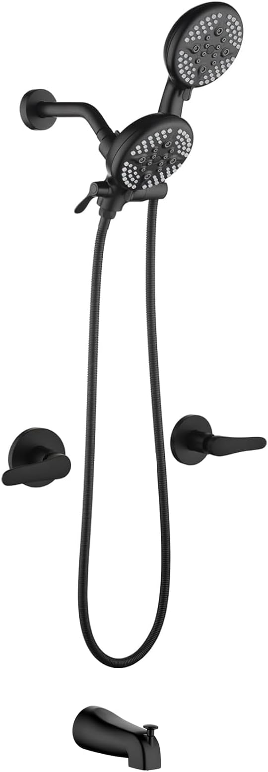 2 Handles Tub Shower Faucet Set Shower System with Tub Spout Bathtub Faucet Set Shower Tub Combo Set Complete Tub and Shower Trim Kit Matte Black