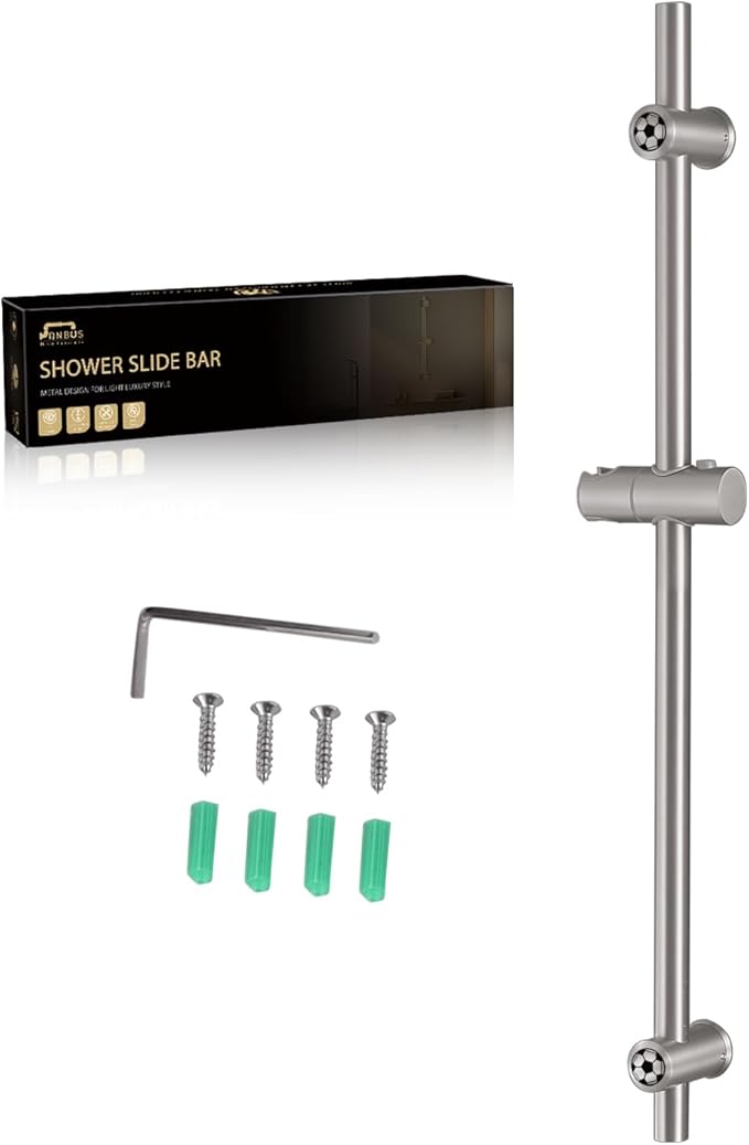 Brushed Nickel Shower Slide Bar 32 Inch with Height/Angle Adjustable Handheld Shower head Holder, Bathroom SUS 304 Stainless Steel Wall-Mounted for Bath