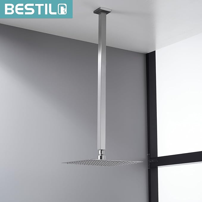 BESTILL 24 Inch Brushed Nickel Ceiling Mount Shower Arm and Flange, Square Rain Shower Arm