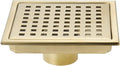 Square Shower Floor Drain Brushed Gold 6 Inch，Grille with Removable Cover,SUS304 Stainless Steel
