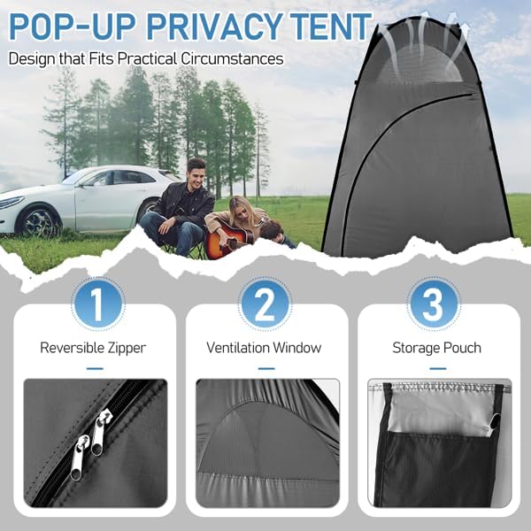 4x4ft Pop Up Privacy Shower Tent with Top Window, 3.6lbs Liightweight Dressing Room, Portable Toilet Stall with Carry Bag for Camping, Beach, Outdoors (Camouflage)