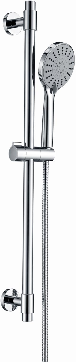 Adjustable Shower Slide Bar with 5-Function Handheld Shower Head, Stainless Steel Grab Slide Bar Combo with Extra Hose (Chrome)