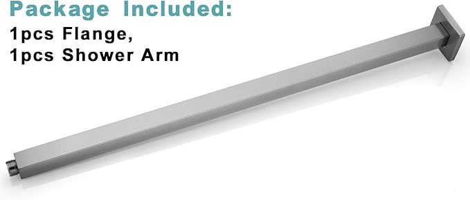 BESTILL 24 Inch Brushed Nickel Ceiling Mount Shower Arm and Flange, Square Rain Shower Arm