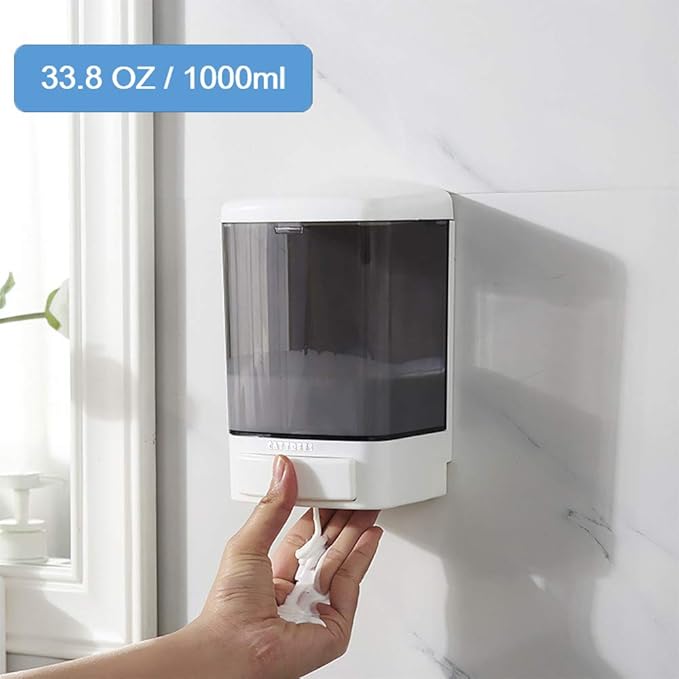 Manual Soap Dispenser Kitchen Bathroom 33.8oz/1000ml Wall Mounted Hand Commercial Soap Dispenser for Liquid Containers Shampoo Gel Chamber Plastic (Black)