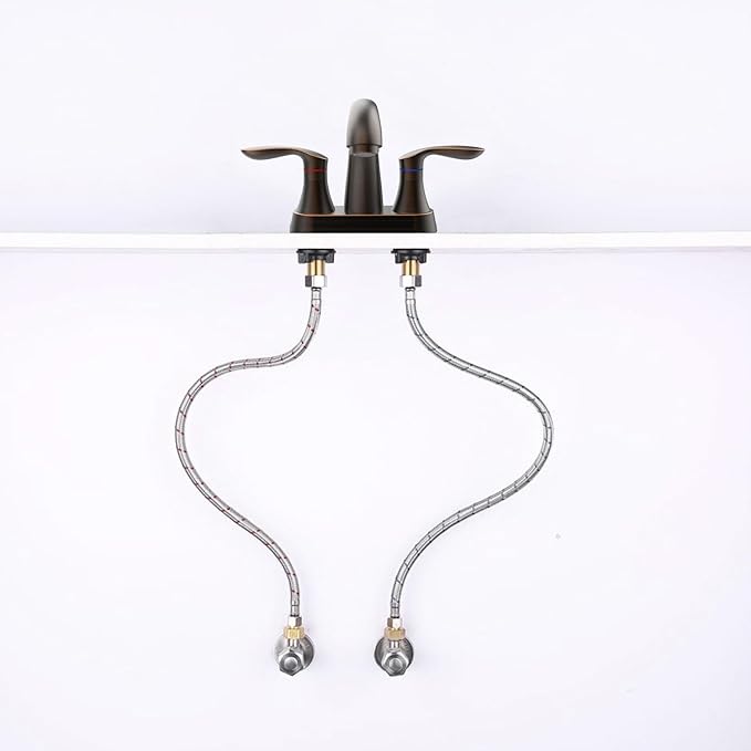 Bathroom Faucet, 4 Inch Bathrooms Faucets for Sink 3 Hole, Centerset Bathroom Sink Faucet with Pop Up Drain and cUPC Lead-Free Hose(ORB)
