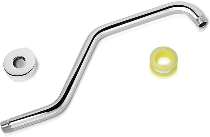 High Rise Shower Arm with Flange,15.5 Inch Gooseneck Shower Arm Extension,Stainless Steel S Shaped Shower Showerarm,Chrome,9Z1MK