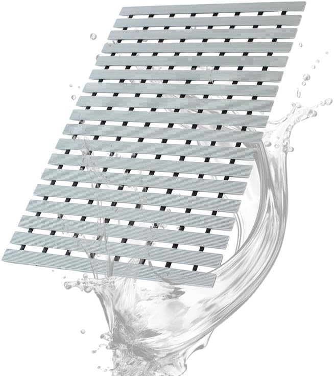 Bath Mat Non Slip Shower Mat Bathtub with Drain Holes and Heavy Duty Rubber No Suction Cups Sturdy Shower Stall Tub Mat for Bathroom, Shower Floor, Pool, SPA, (Grey, 2FT X 49FT)