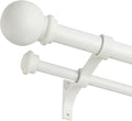Double Curtain Rod 48 to 84 inch, Adjustable 1 inch Double Drapery Rod Rods for Windows and Doors with Ball Round Finials and Premium Aluminum Brackets Set(48-84",Matte White)