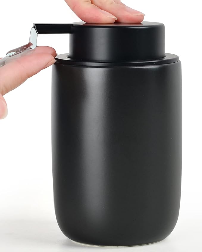BosilunLife Lotion Pump Dispenser - Matte Black Soap Dispenser Bathroom Ceramic Dish Liquid Soap Dispenser for Kitchen, Bathroom Countertop Soap Dispensers