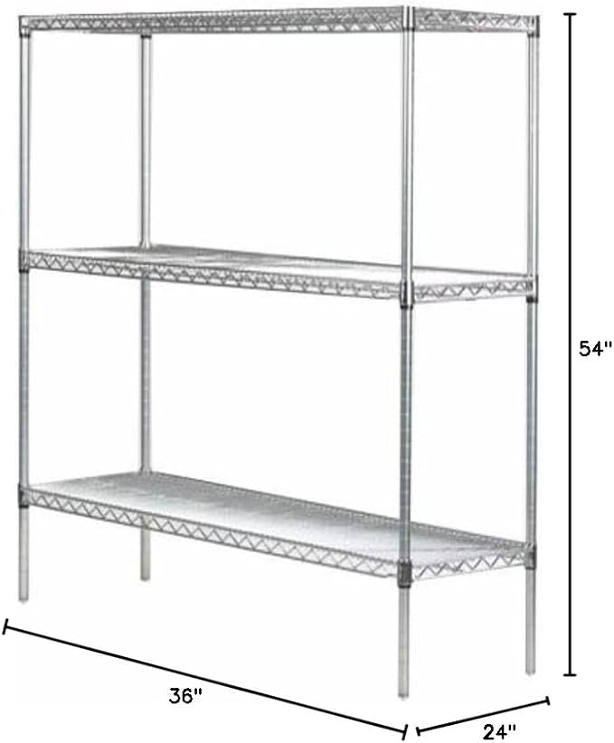 Omega 24" Deep x 36" Wide x 54" High 3 Tier Chrome Starter Shelving Unit