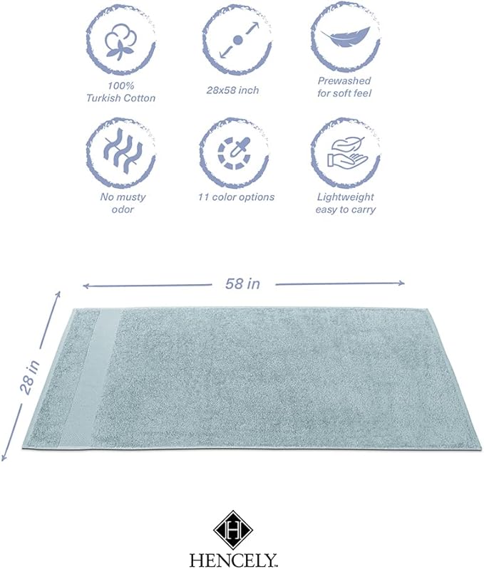 Hencely Premium Bath Towel Set of 4-28x58 Inches - High Absorbency, Quick Drying - 100% Soft Turkish Cotton Towels - Ideal for Home, Bathroom, Hotel, Spa, and Gym - Water Green