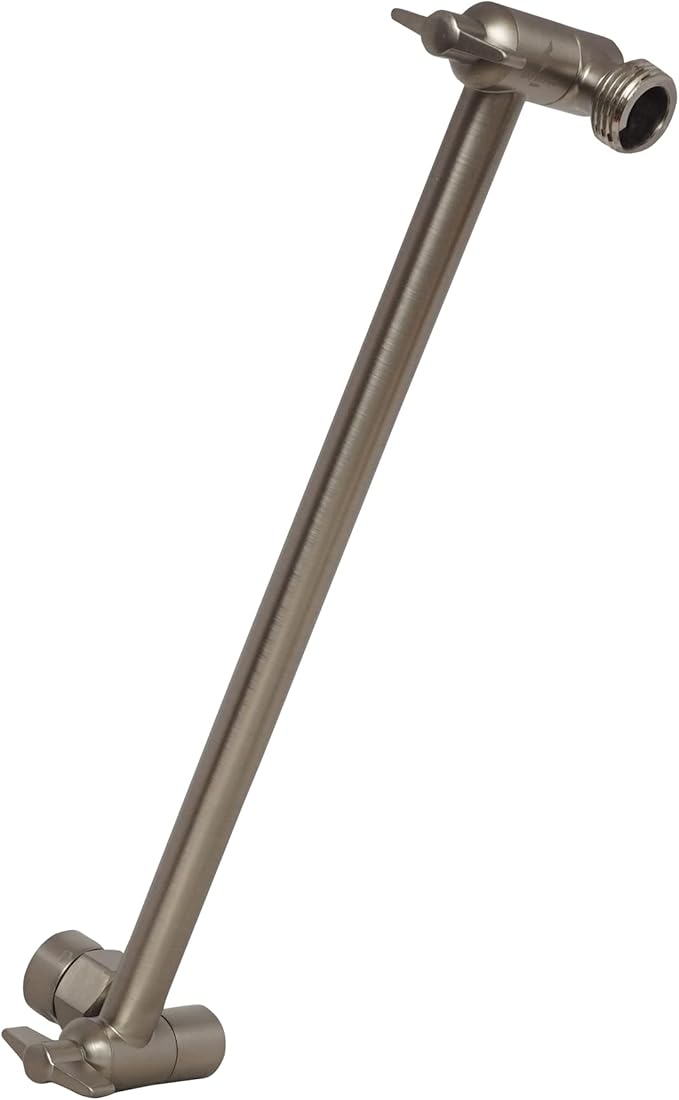 SparkPod 11" Solid Brass Shower Head Extension Arm - Flexible Height & Angle Adjustable Shower Arm Extension for Rain Showerheads with Sturdy Lock - Universal Pipe Connection (Elegant Brushed Nickel)
