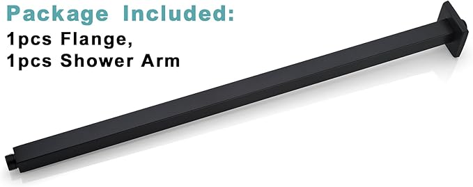 BESTILL 24 Inch Matte Black Ceiling Mount Shower Arm and Flange, Square Rain Shower Arm