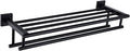 KOKOSIRI Bath Towel Rack with Double Towel Bars Bathroom Towel Shelf 24 Inch Towel Holder Wall Mounted Stainless Steel, Matte Black, B6005BK-L24