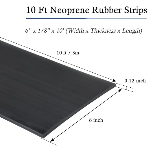 Neoprene Rubber Strips Self Adhesive Solid Rubber Sheets, Rolls & Strips for DIY Gaskets Crafts Pads Seals Warehouse Flooring Neoprene Sheet with Adhesive Backing (6" Wide x 1/8" Thick x 10' Long)