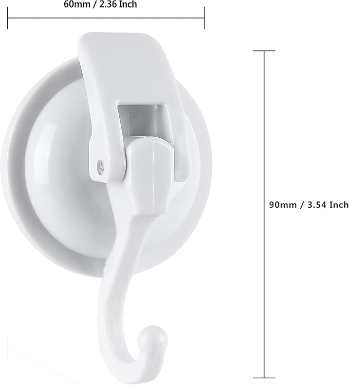 Heavy Duty Shower Suction Cup Hooks - Glass and Bathroom Robe Hangers, Reusable, No Hole Punch - White, 2 Pack