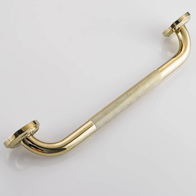 Textured Shower Grab Bar, 18-Inch Bathroom Support Rails, Stylish Anti-Slip Safety Armrest Hand Rail, Polished Gold Finish, Good for Senior, Kids, Elderly