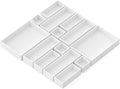 SpaceAid 14-Piece Bamboo Drawer Organizer Storage Boxes Set, Wood Tray Junk Drawer Organizers Multi-Use Divider Bins for Kitchen, Bathroom, Office Desk and Makeup Organization (14 Pack, White)
