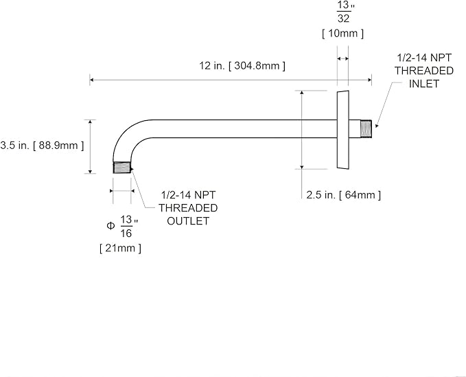 OFFO Shower Arm with Flange, 12 in Brushed Nickel Wall Mount Replacement Angle Shower Head Arm Wall-Mounted For Fixed Shower Head & Handheld Showerhead