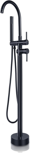 Floor Mount Bathtub Faucet，Matte Black，Freestanding Tub Faucet ，High Flow Dual Function 360 Degree Rotating Tube and Handheld Water Outlet