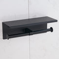 BGL Toilet Paper Holder with Shelf Matte Black, 304 Stainless Steel Wall Mount Toilet Tissue Roll Holder with Double Post for Bathroom, Commercial Toilet Paper Dispenser with Phone Shelf