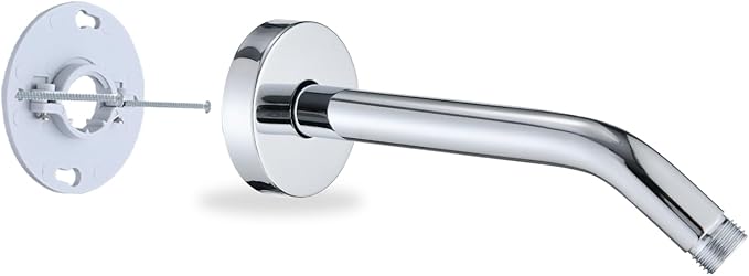 8 Inch Shower Arm with Flange and Stabilizer Bracket, Wall Mounted Shower Pipe Compatible with Rainfall Showerhead,Easy Installation, Chrome