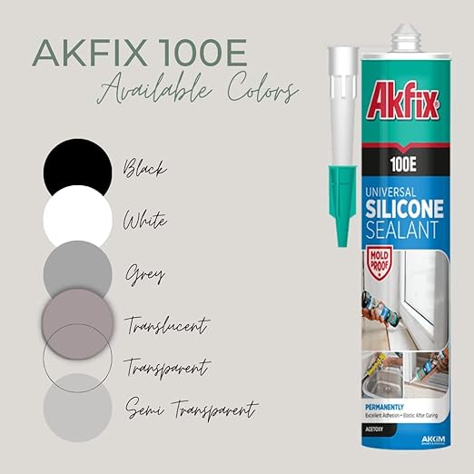 Akfix 100E RTV Translucent Silicone Caulk (24x10.1 fl.oz.)- 100% Waterproof Silicone Sealant for Kitchen and Bathroom, Shower, Bathtub, Toilet, Sink, Window & Door, No Discoloring |Translucent 24 Pack