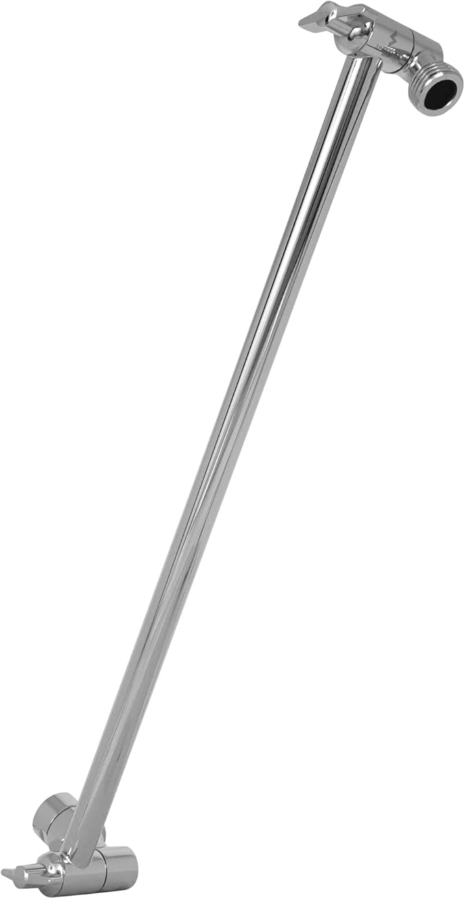 SparkPod 16" Solid Brass Shower Head Extension Arm - Flexible Height & Angle Adjustable Shower Arm Extension for Rain Showerheads with Sturdy Lock - Universal Pipe Connection (Luxury Polished Chrome)