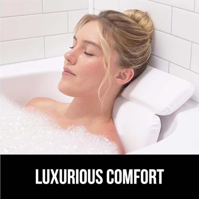 GORILLA GRIP Bath Pillow for Tub, Headrest for Neck and Back Support, Luxury Bathtub Pillows, Hot Tub Cushions, Bathroom Accessories for Women, Relaxing Spa Gifts for Mom Wife Girlfriend 2 Panel White