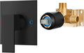Airuida Square Single-Function Brass Faucet Shower Rough-in Valve Male Thread Bathroom Trim Kit Single Handle Tub Shower Valve 4.3 Inch Cover Plate Matte Black