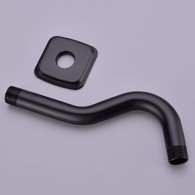 TRUSTMI Curved Shower Arm with Flange, 8-inch S-Shape Stainless Steel Top Shower Head Extension Replacement, Wall Mounted, Matte Black