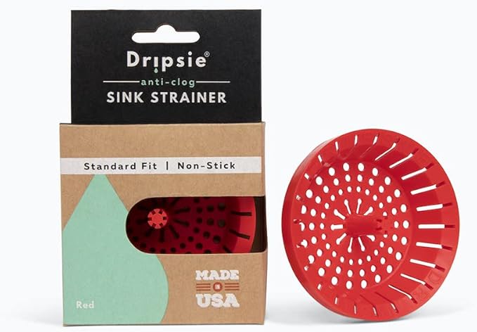 Kitchen Sink Strainer 3.25" - Dripsie Anti-Clog Food Catcher, Flexible Drain Basket, Dishwasher Safe, Standard Fit, Made in USA (1-Pack Red)