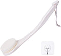 VANZAVANZU Shower Brush, Bath Body Brush with Soft Bristles, 15.4" Back Brush Long Handle for Shower, Dry Exfoliating Brush or Wet Shower Brush with Moderate Bristles, Cream White