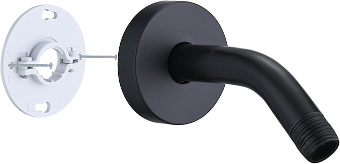 6 Inch Shower Arm with Flange and Stabilizer Bracket, Wall Mounted Shower Pipe Arm 304 Stainless Steel For Fixed Shower Head & Handheld Showerhead, Matte Black