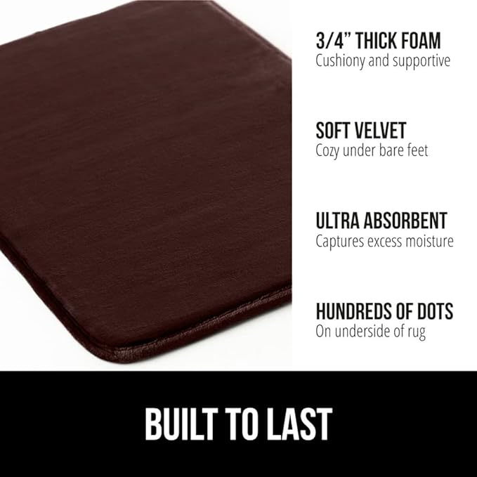 GORILLA GRIP Memory Foam Bath Mat, Soft Absorbent Velvet Bathroom Mats, Durable Dots on Underside, Machine Washable Bathmat, Carpet Rug Room Decor for Shower Tub Floor RV, 30x20 Rugs, Brown