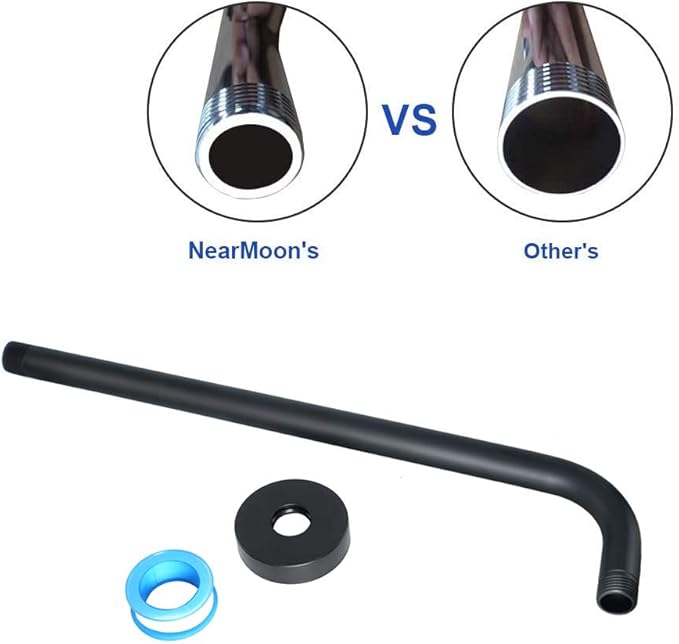 NearMoon Square Rain Shower Head With Extension Arm, Large Stainless Steel Rainfall Shower-Waterfall Full Body Coverage (16 Inch, Matte Black)